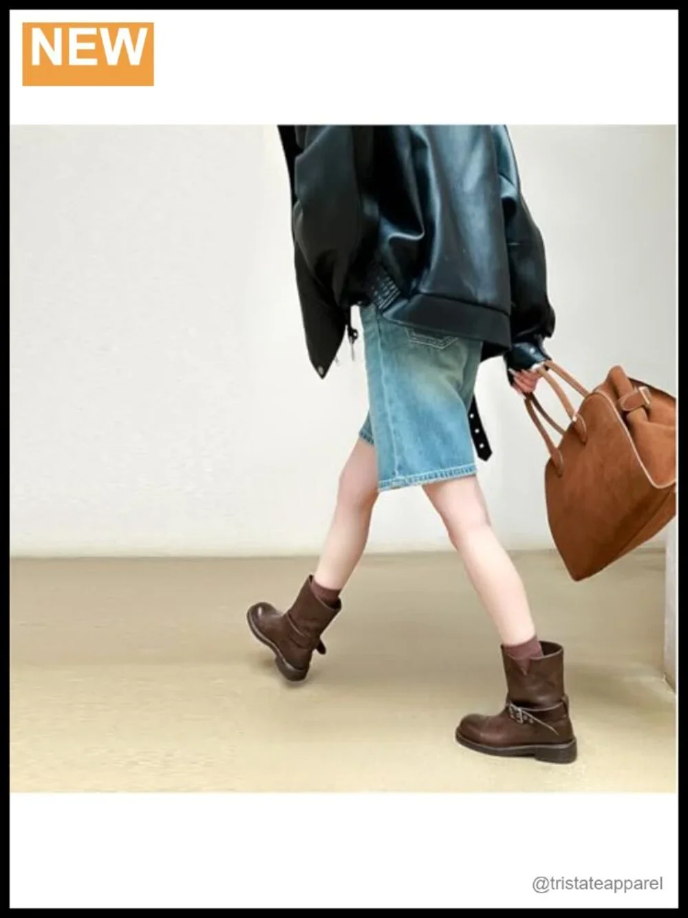 Western Ankle Boots Round Toe Flat Heel Slip-On with Silver Buckle